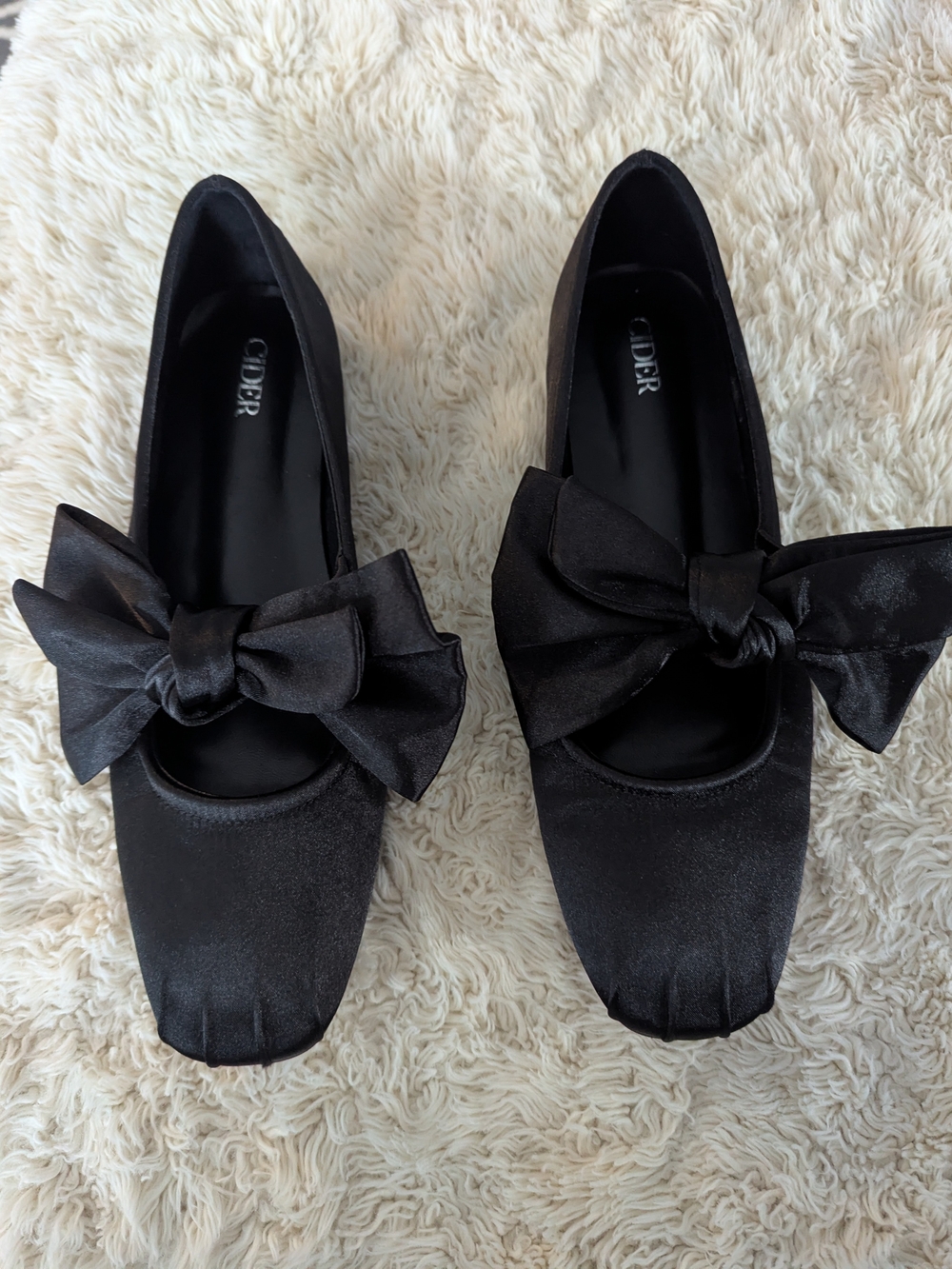 Black Satin Bow Flats - Picture 2 of 5